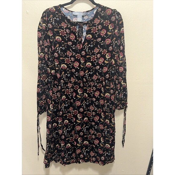 Floral Print Dress‎ Long Sleeve Black Bohemian Mini or Tunic - Picture 1 of 7
